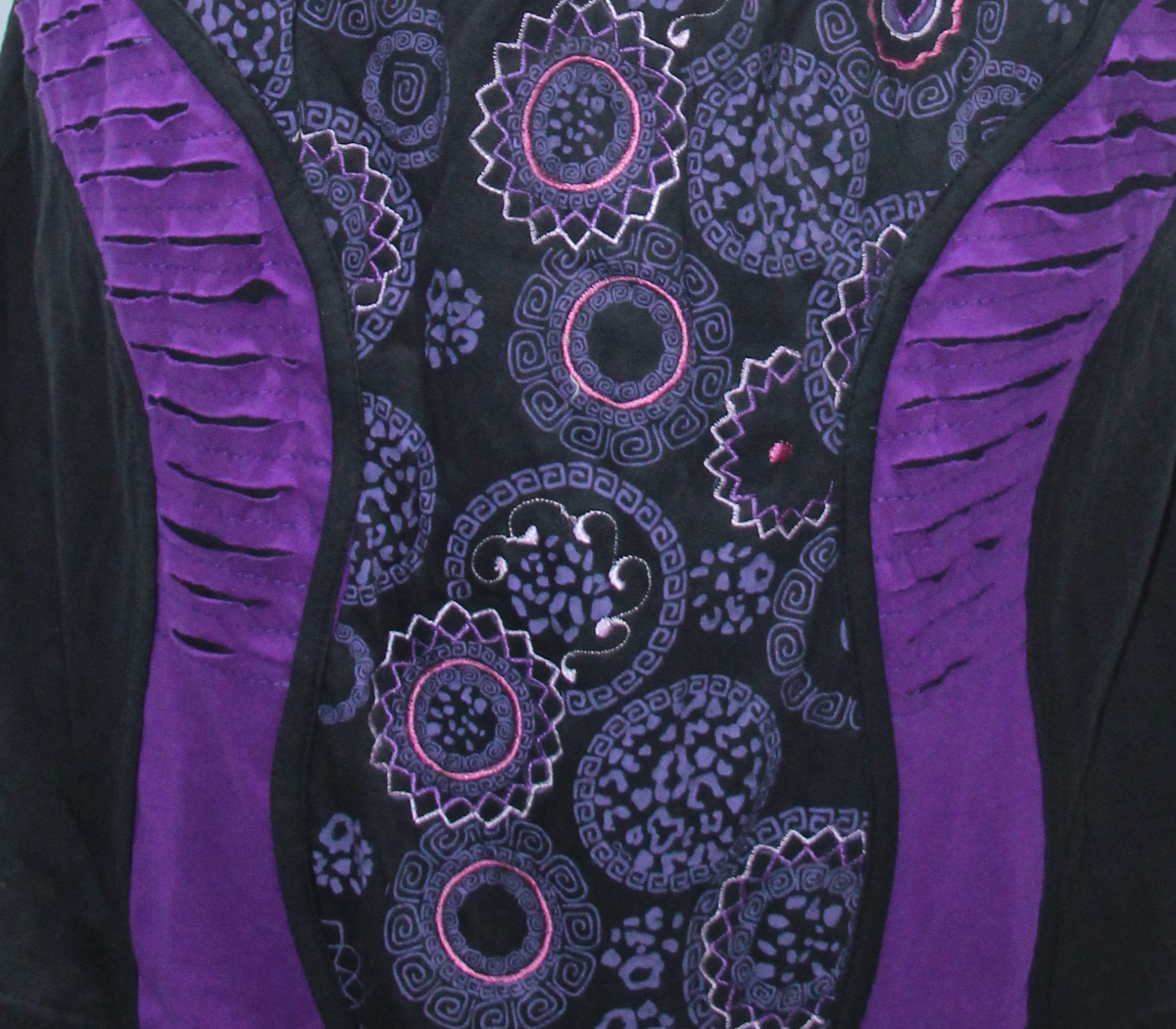 Black Purple Circle Panel Short Skirt — real fabric detail