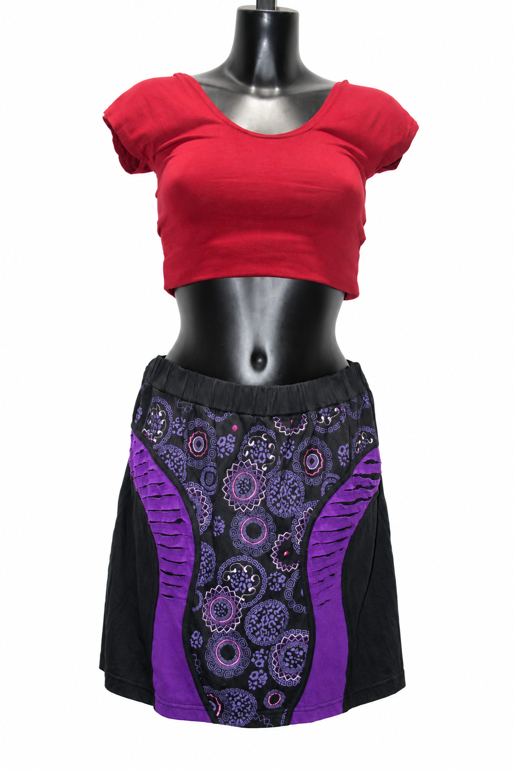 Black Purple Circle Panel Short Skirt — original mannequin view