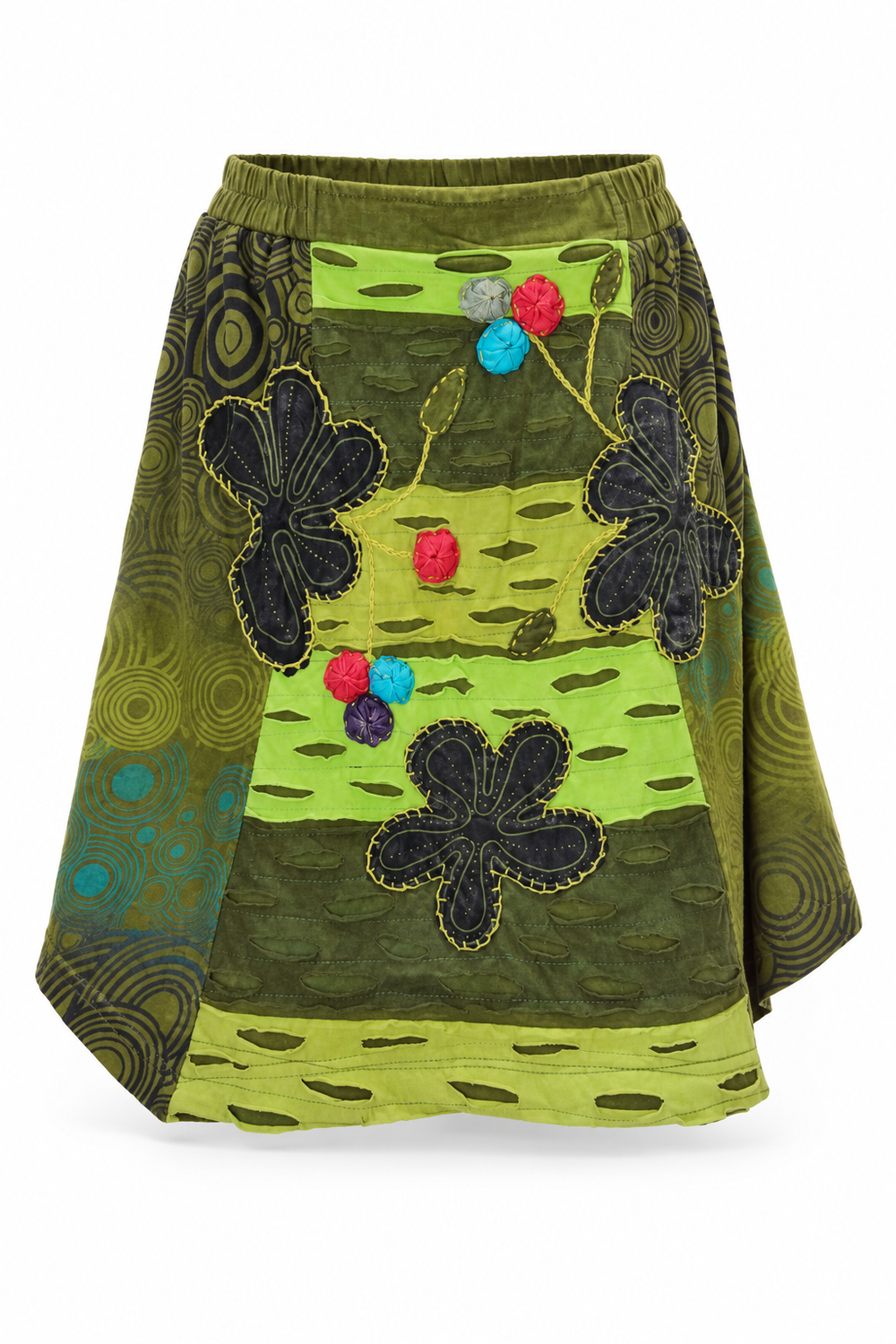 Olive Green Floral Short Skirt — front garment view