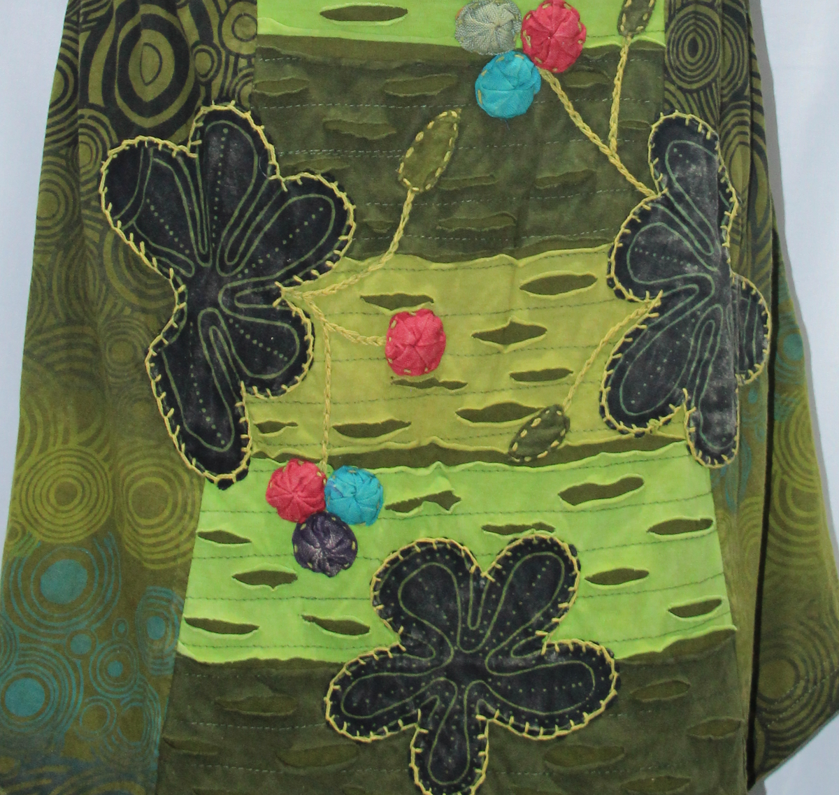 Olive Green Floral Short Skirt — real fabric detail
