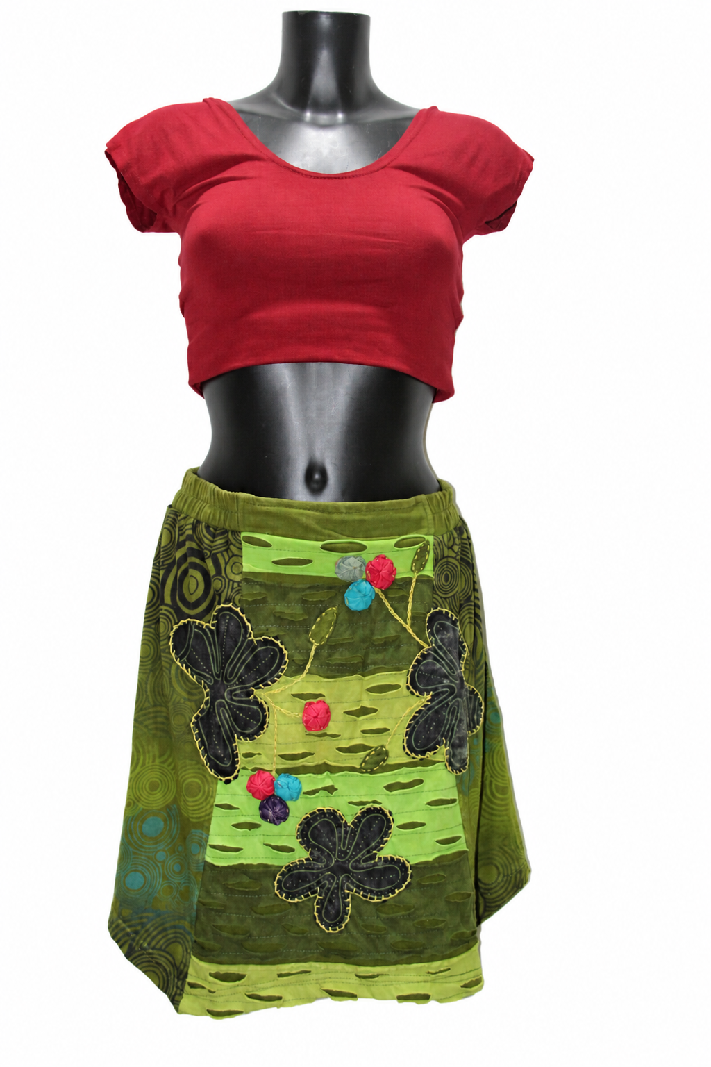 Olive Green Floral Short Skirt — original mannequin view