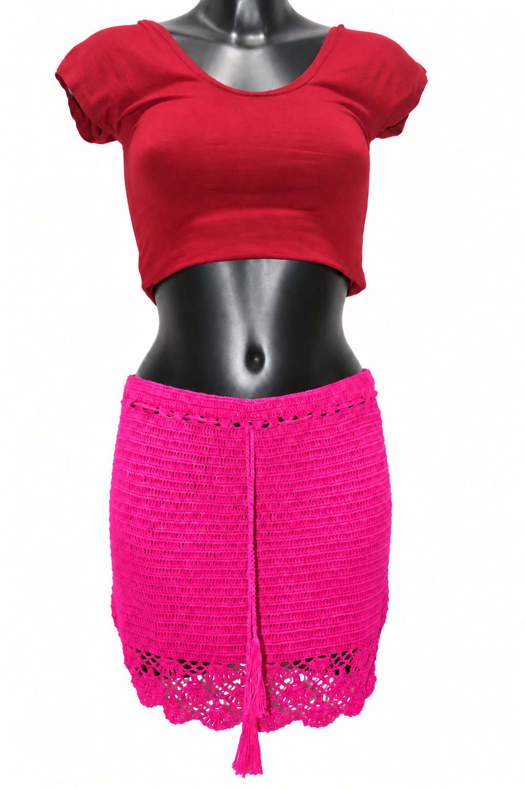 Hot Pink Crochet Short Skirt — original mannequin view