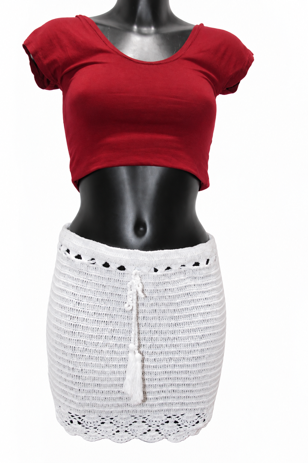 White Crochet Short Skirt — original mannequin view