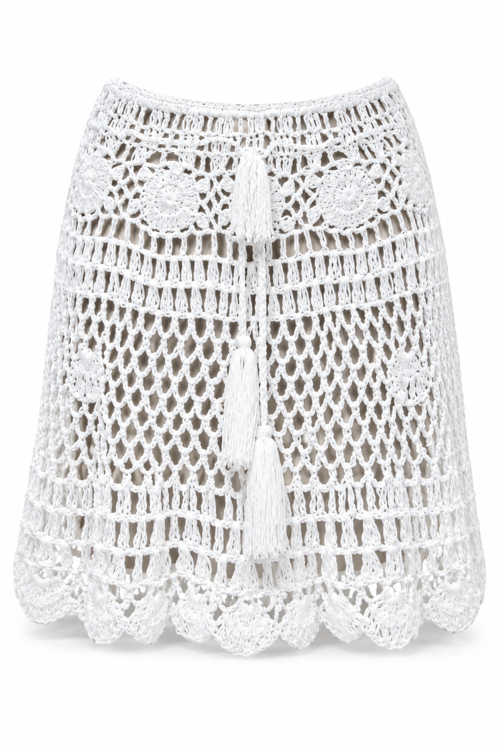 White Openwork Crochet Short Skirt — front garment view