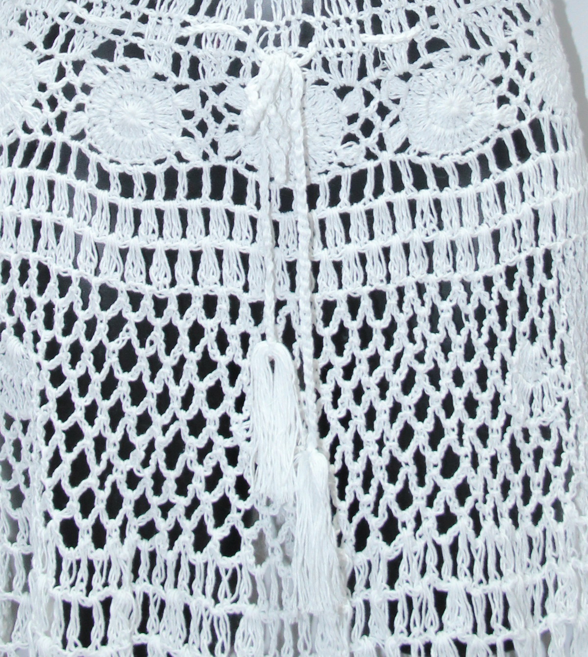 White Openwork Crochet Short Skirt — real fabric detail