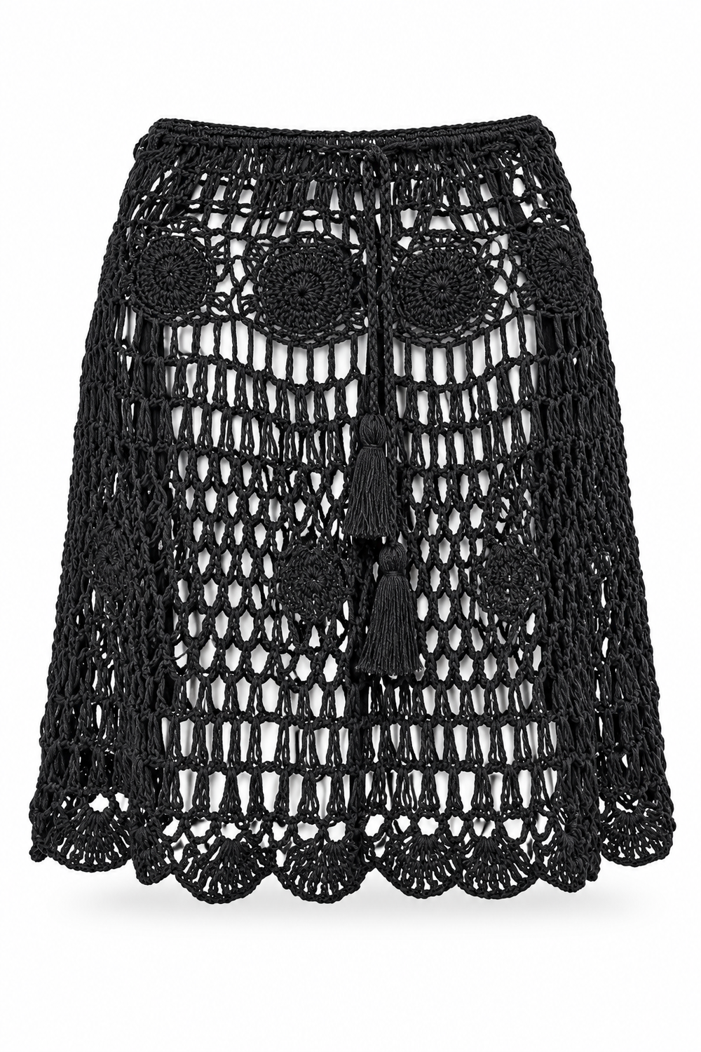Black Openwork Crochet Short Skirt — front garment view