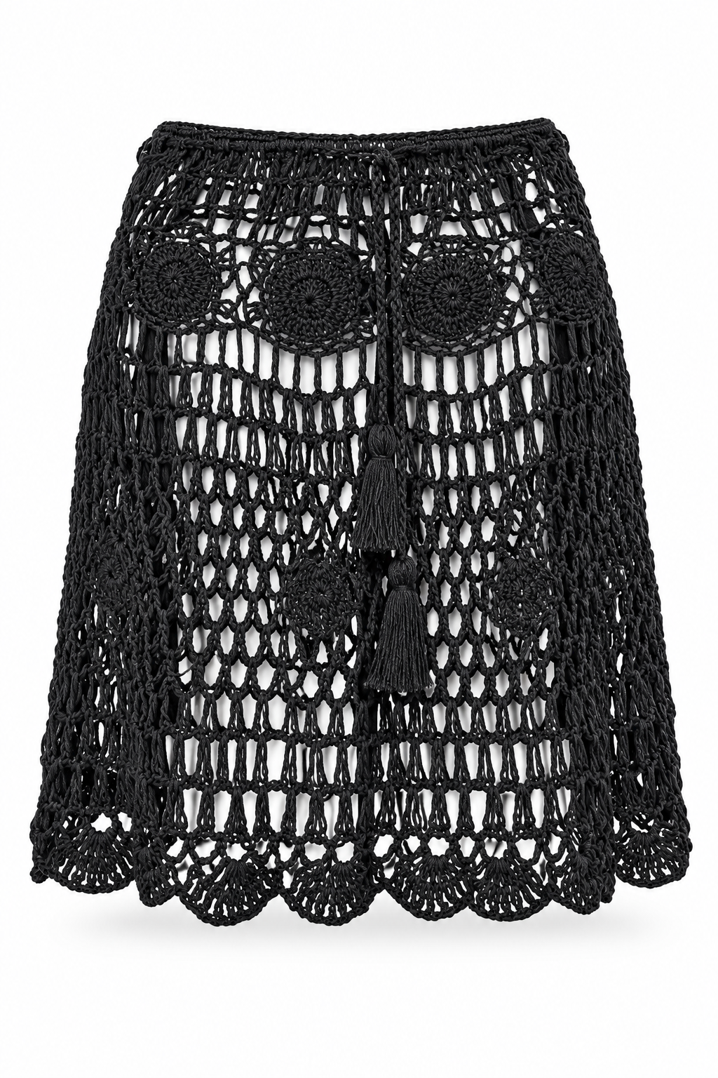 Black Openwork Crochet Short Skirt — front garment view