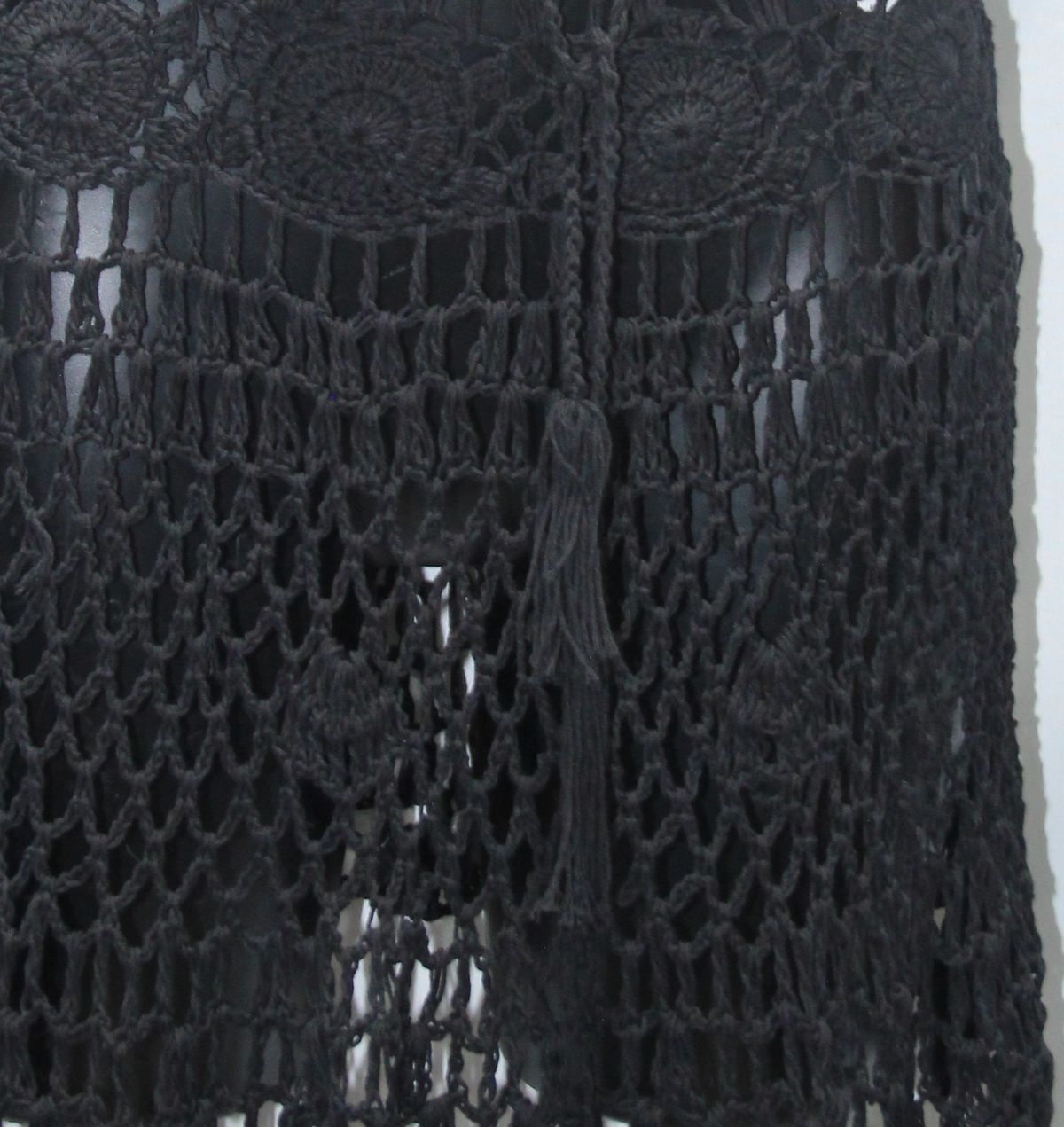 Black Openwork Crochet Short Skirt — real fabric detail