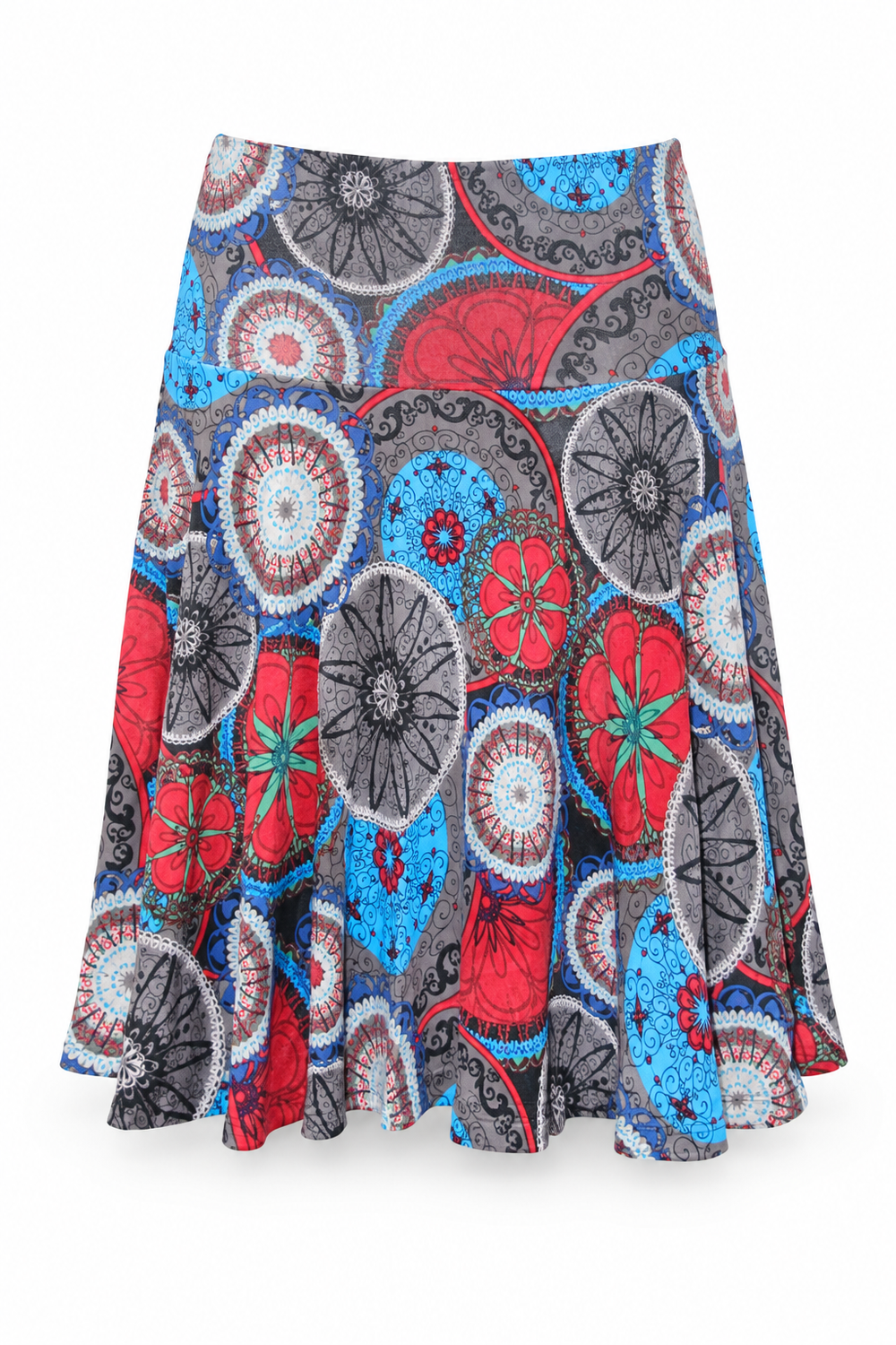 Blue Red Multicolour Circle Short Skirt — front garment view