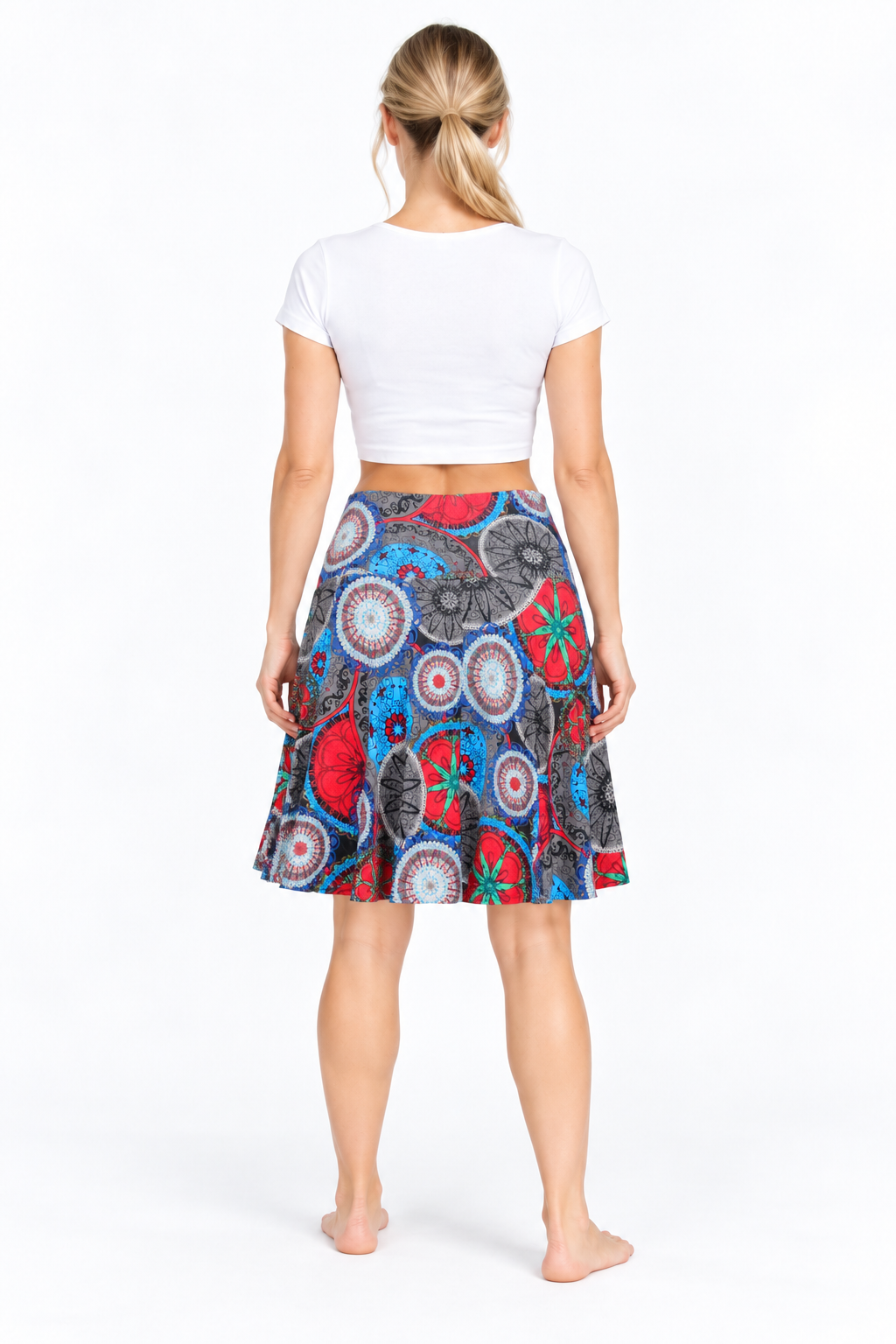 Blue Red Multicolour Circle Short Skirt — back model view