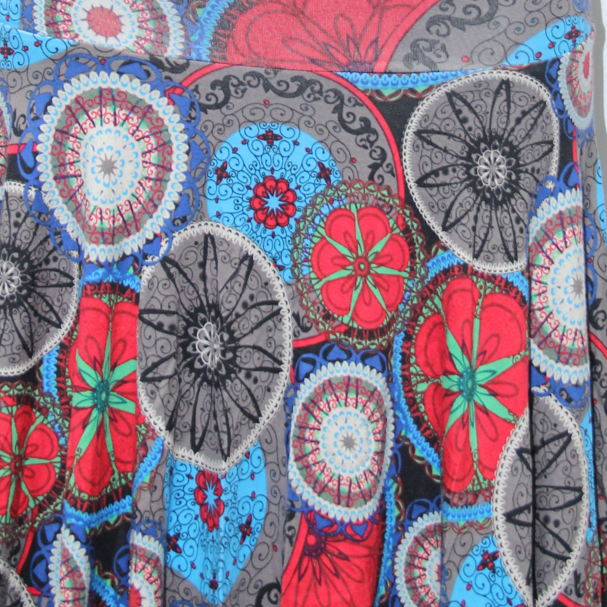 Blue Red Multicolour Circle Short Skirt — real fabric detail