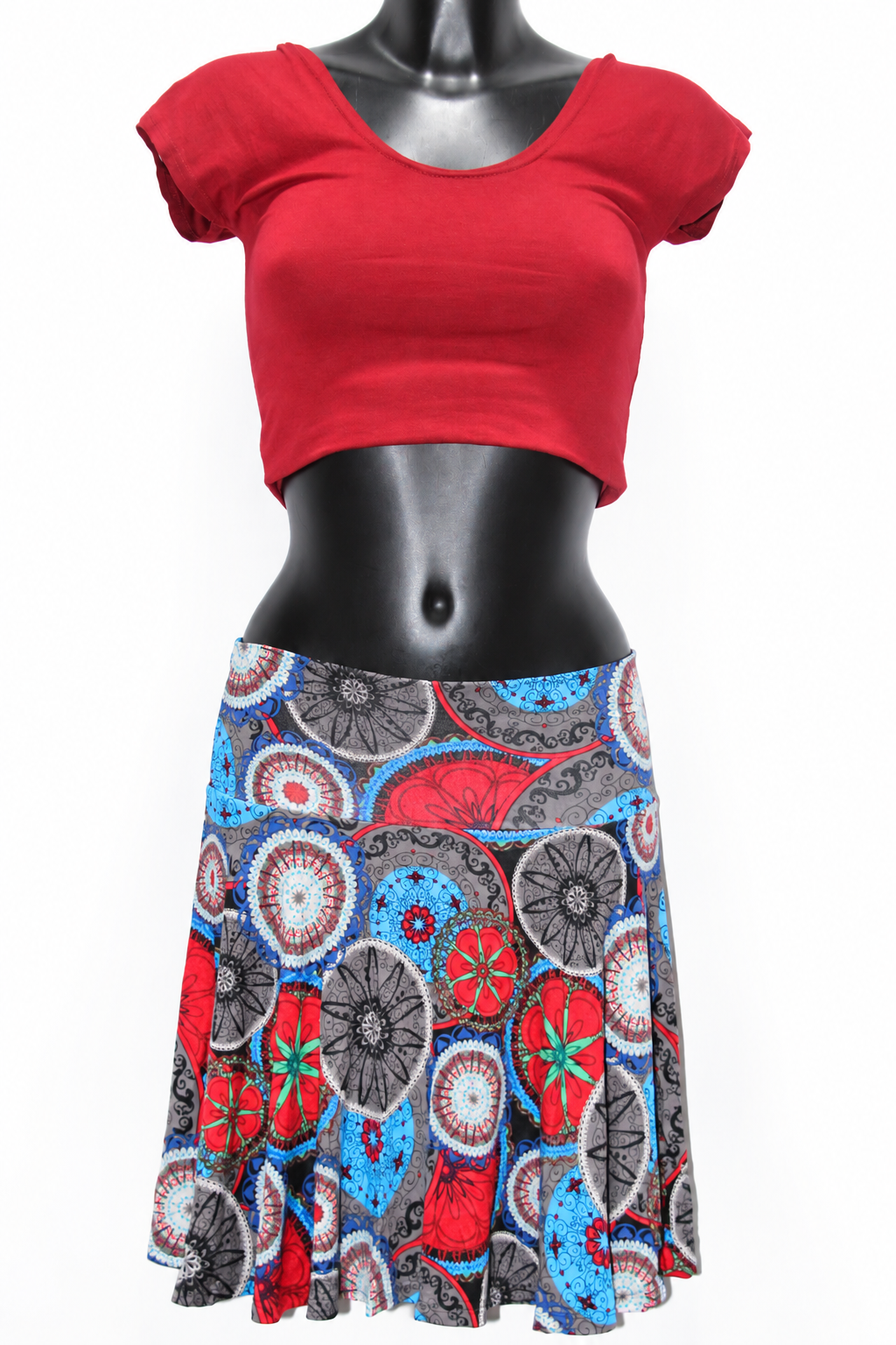 Blue Red Multicolour Circle Short Skirt — original mannequin view