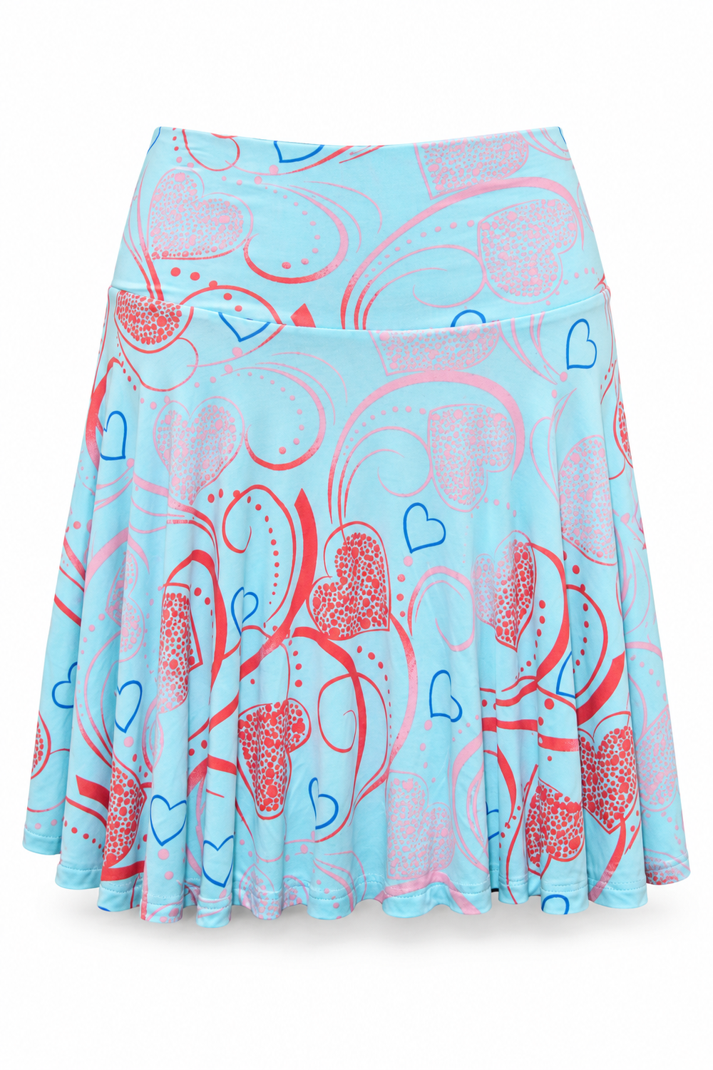 Aqua Coral Heart Print Short Skirt — front garment view