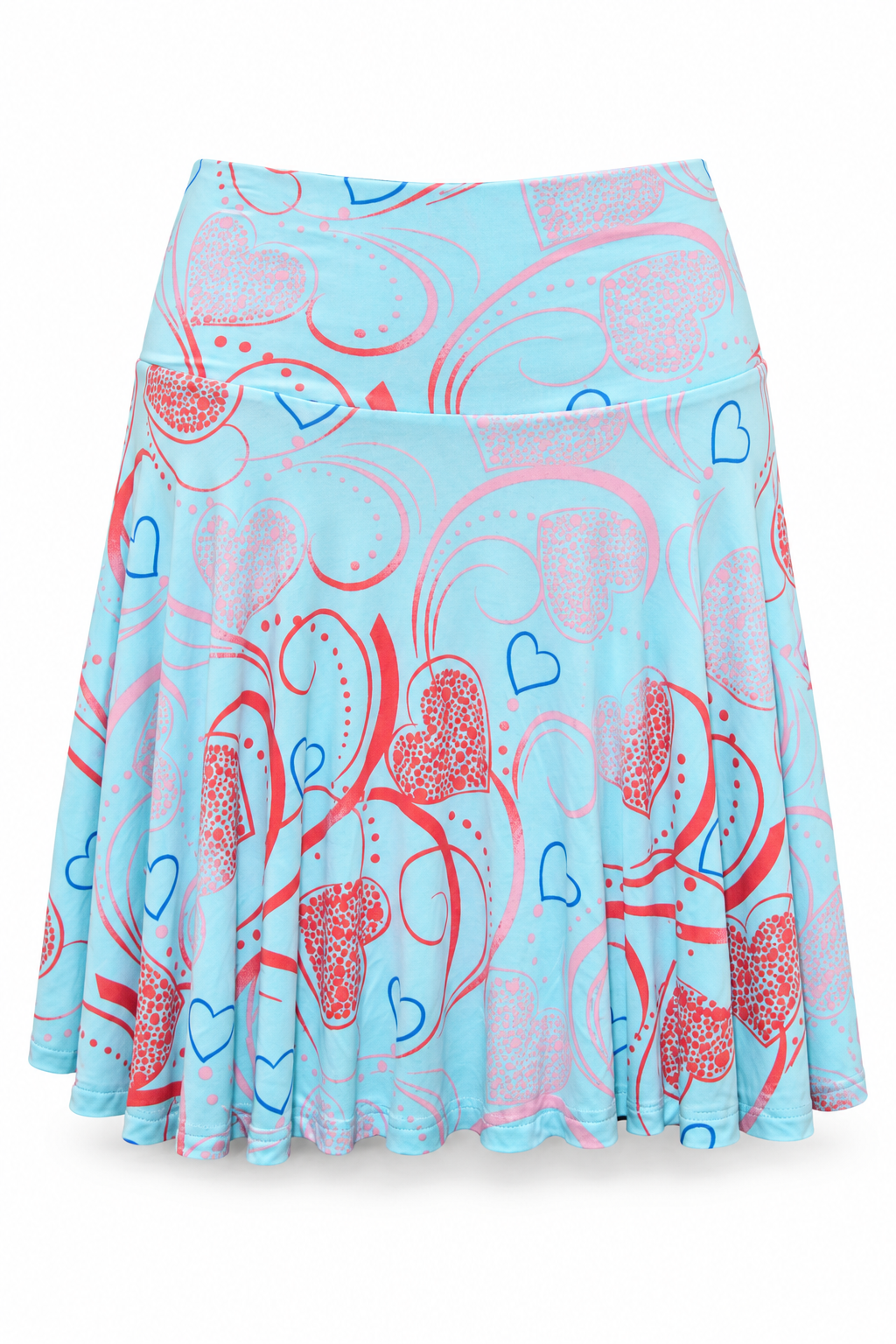 Aqua Coral Heart Print Short Skirt — front garment view