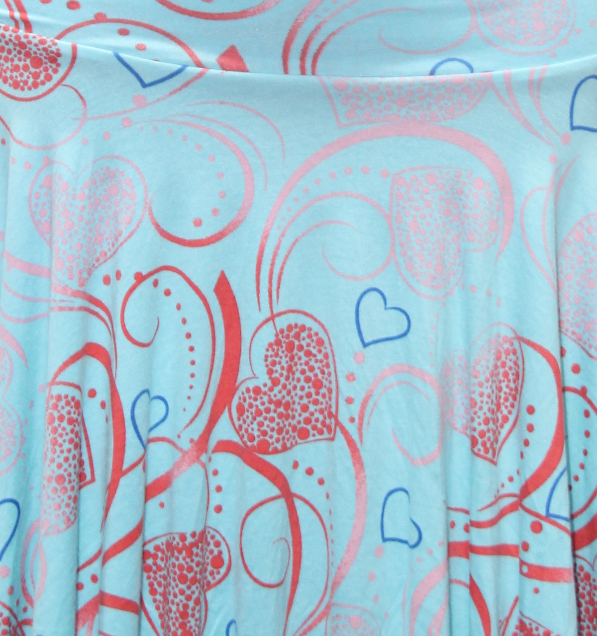 Aqua Coral Heart Print Short Skirt — real fabric detail