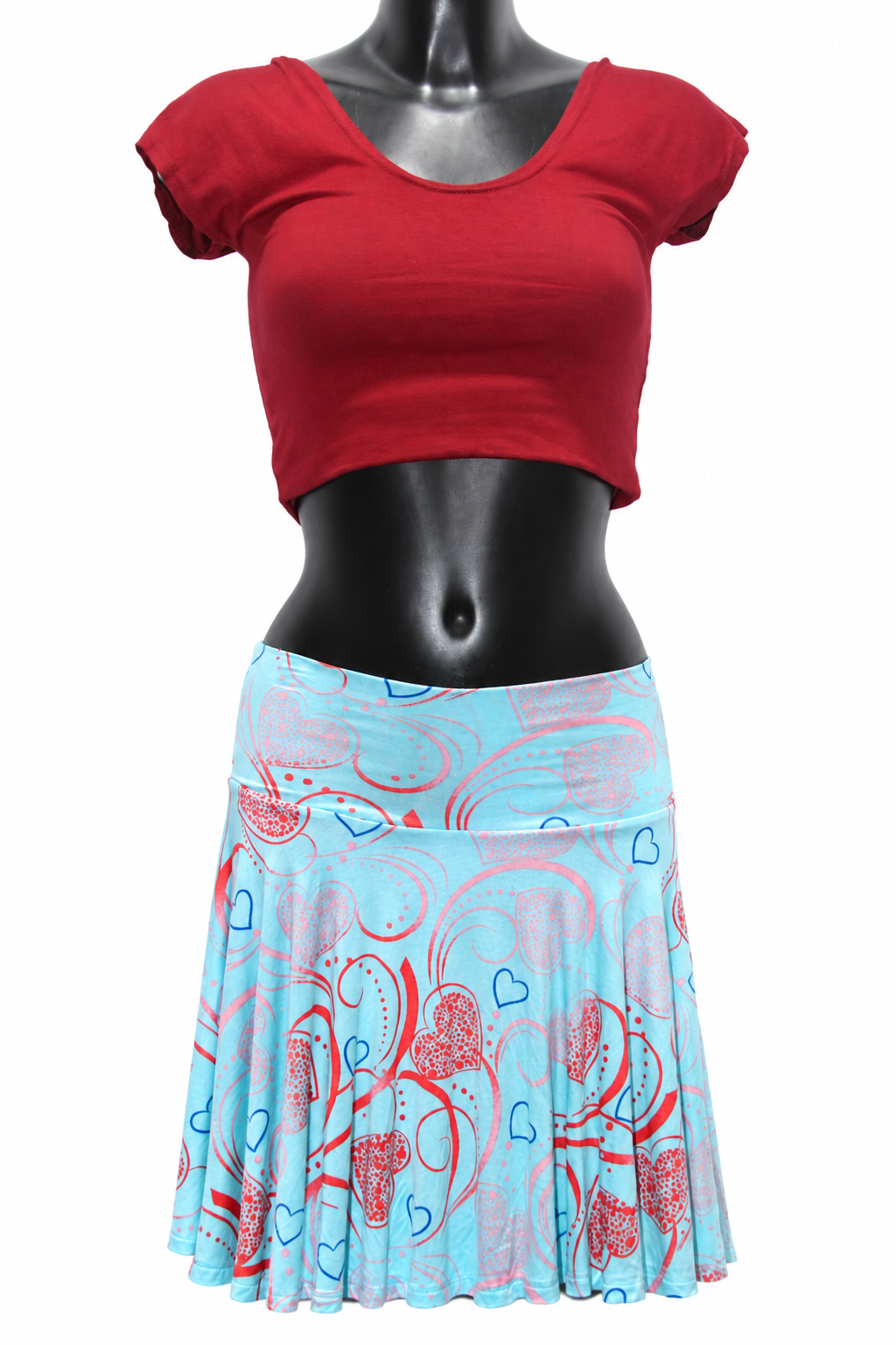 Aqua Coral Heart Print Short Skirt — original mannequin view