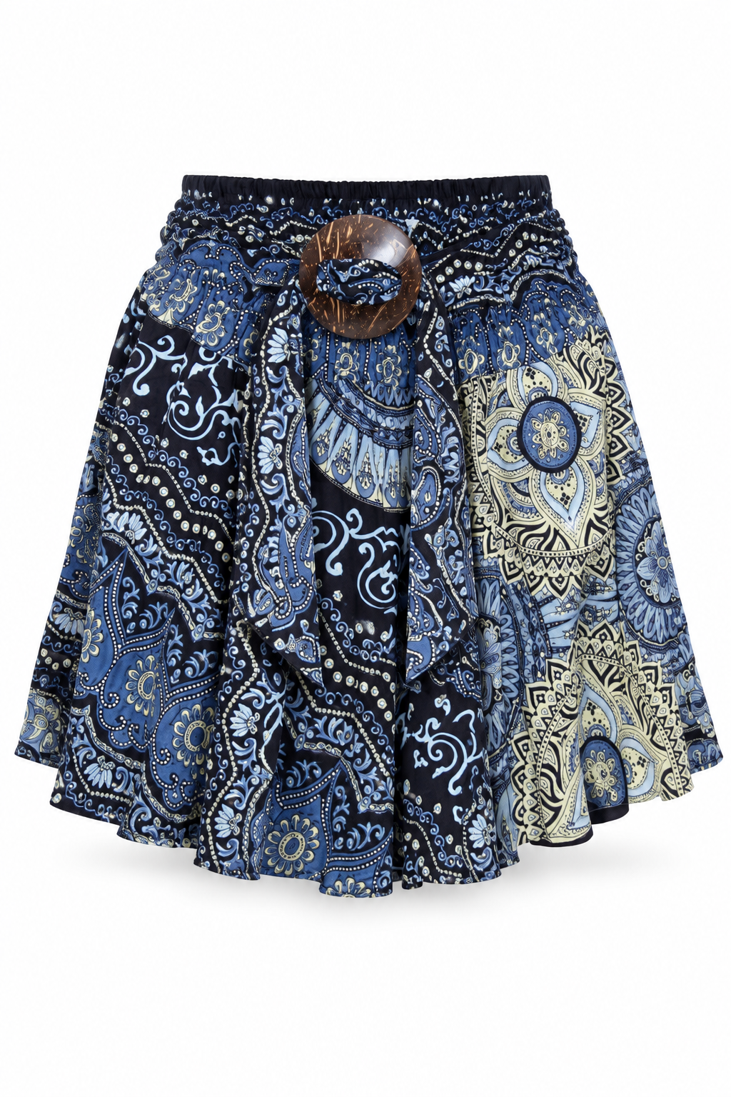 Navy Olive Mandala Ring Detail Short Skirt — front garment view