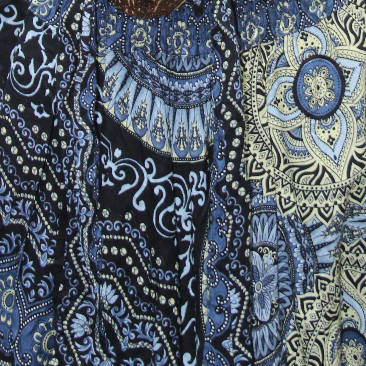 Navy Olive Mandala Ring Detail Short Skirt — real fabric detail