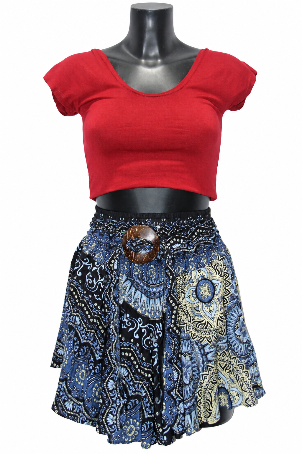 Navy Olive Mandala Ring Detail Short Skirt — original mannequin view