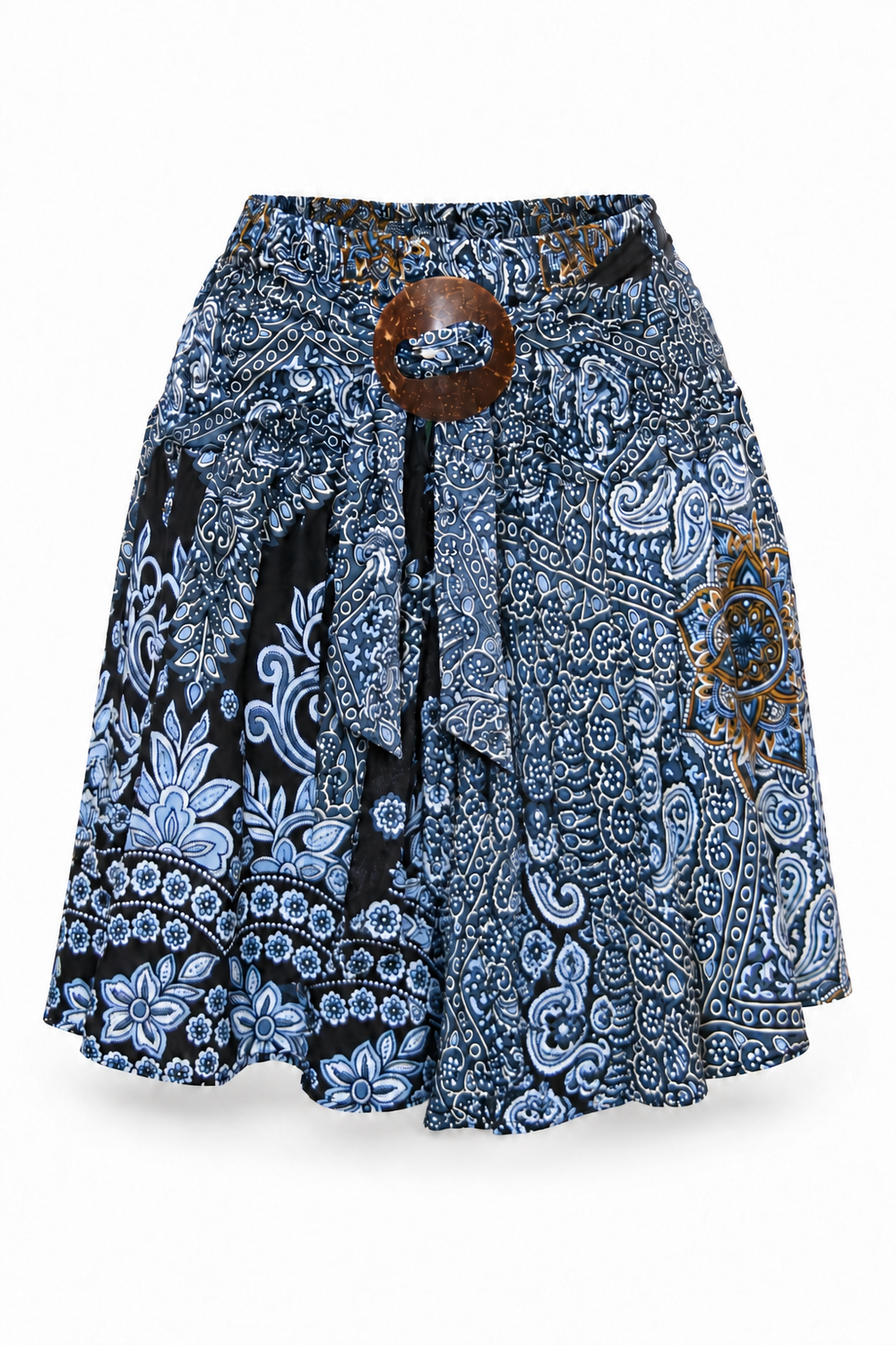 Black White Paisley Ring Detail Short Skirt — front garment view