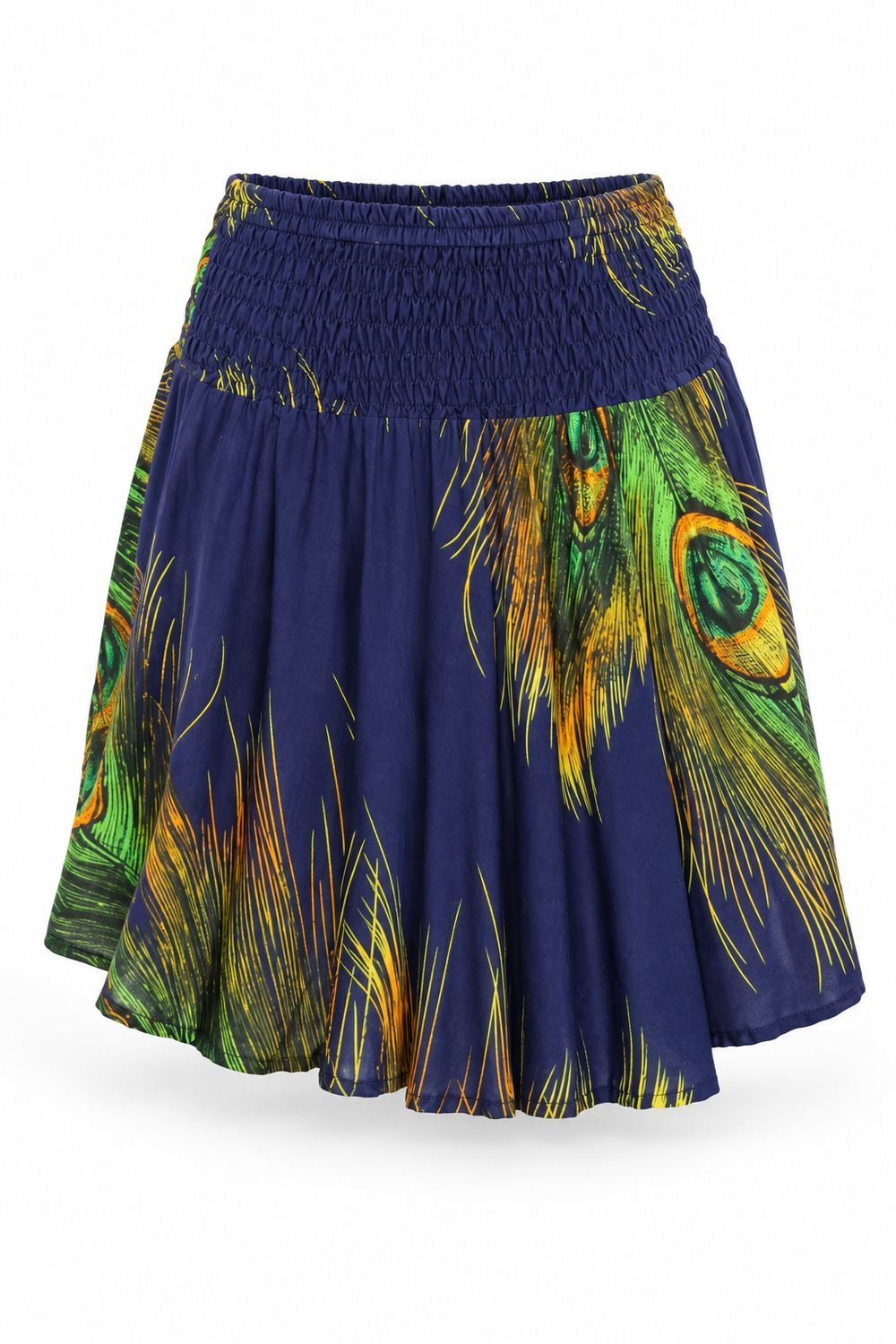 Navy Green Feather Short Skirt — front garment view