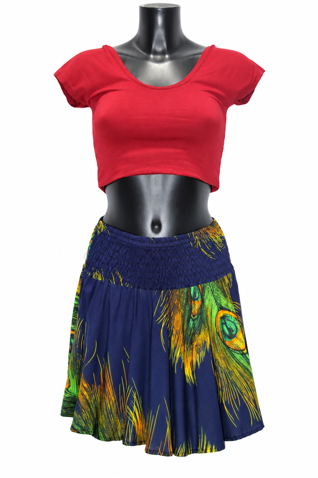 Navy Green Feather Short Skirt — original mannequin view