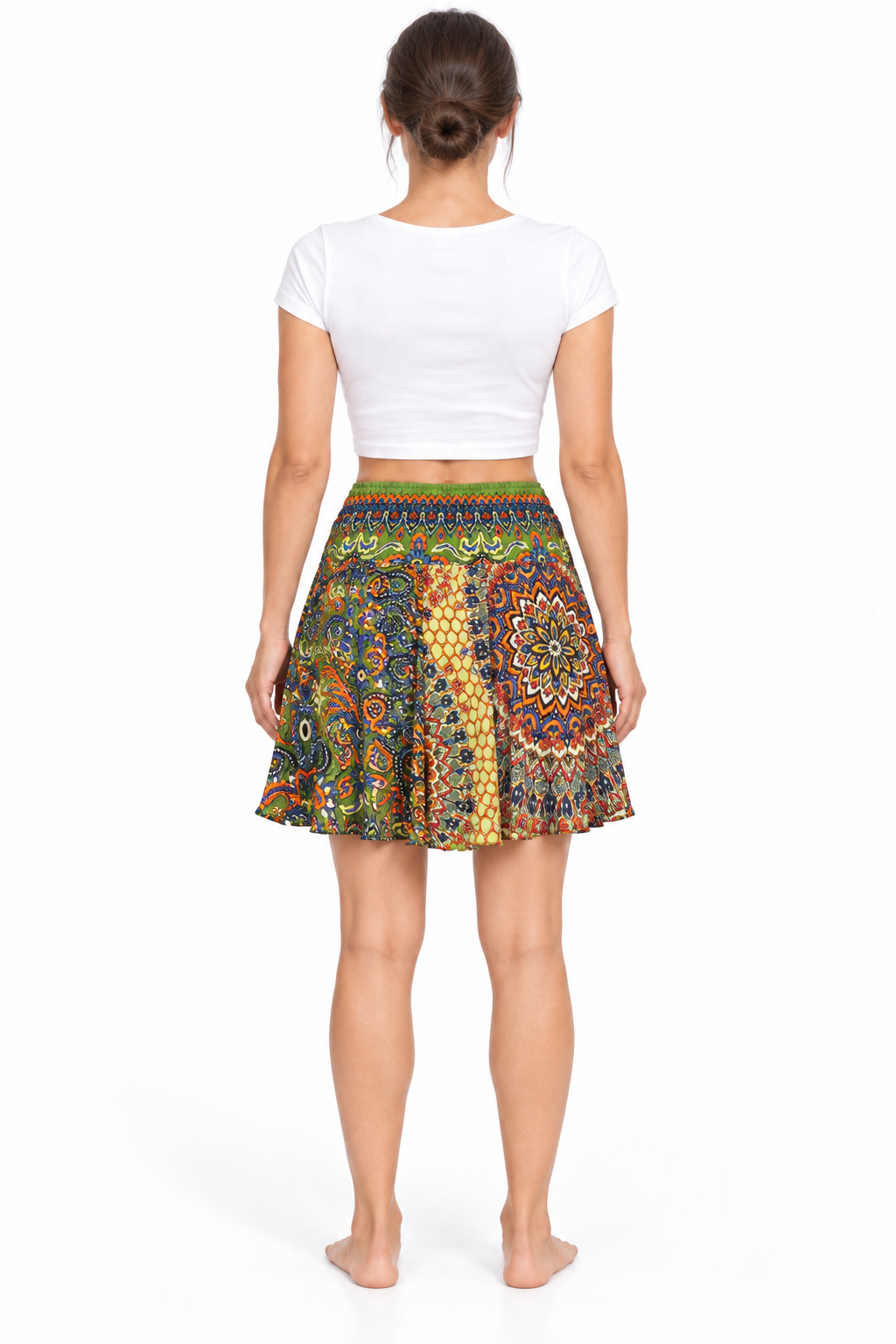 Multicolour Paisley Ring Detail Short Skirt — back model view