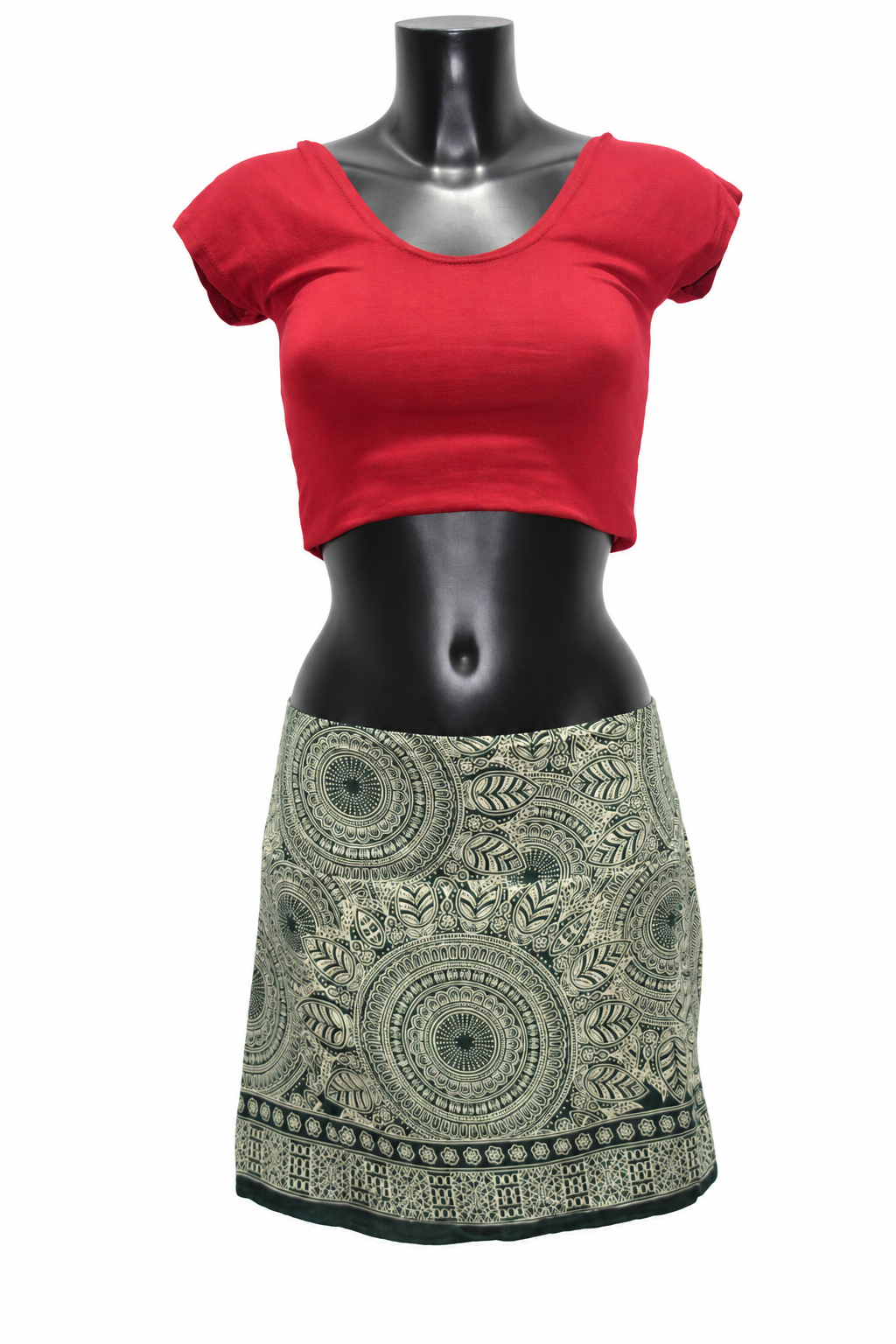 Olive Mandala Short Skirt — original mannequin view
