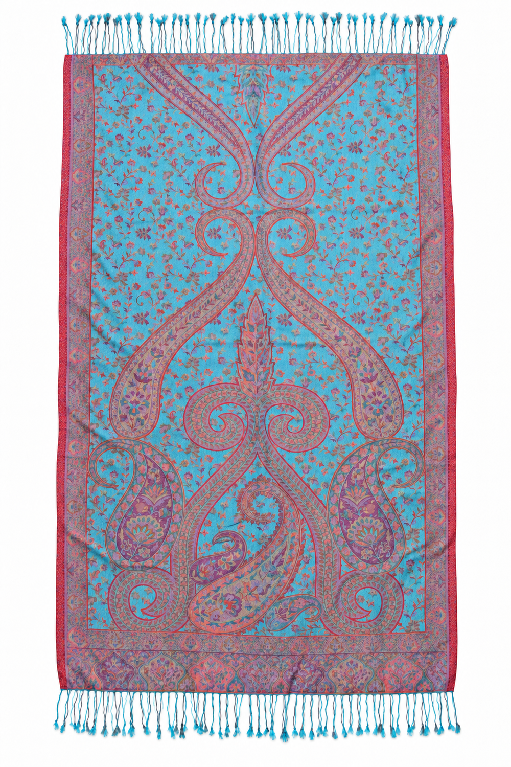 Turquoise Pink Large Paisley Scarf / Shawl — full product view