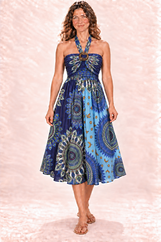 Coco Dress - Blue Green Mandala — Dress — front view