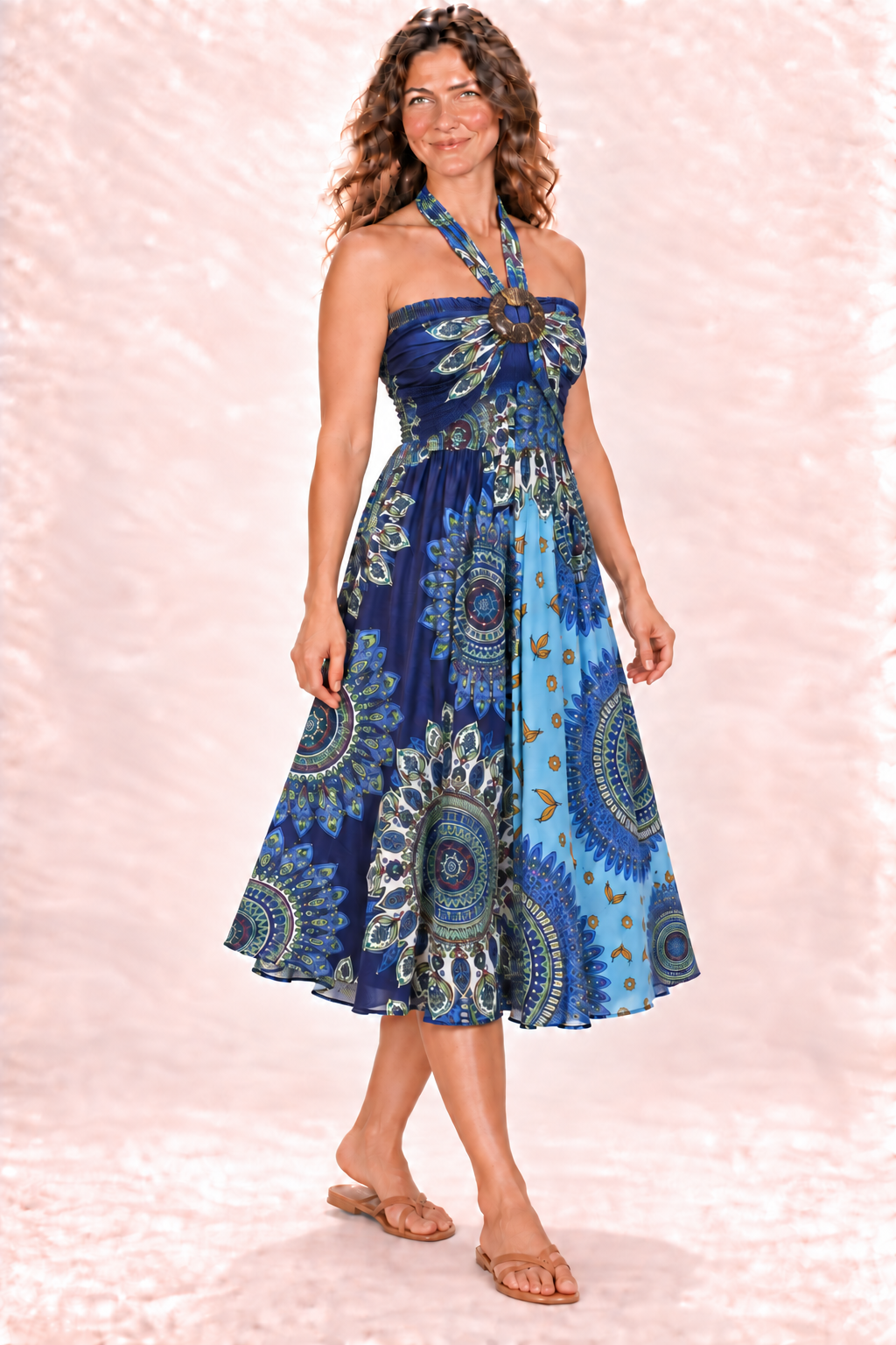 Coco Dress - Blue Green Mandala — Dress — Quarter Side