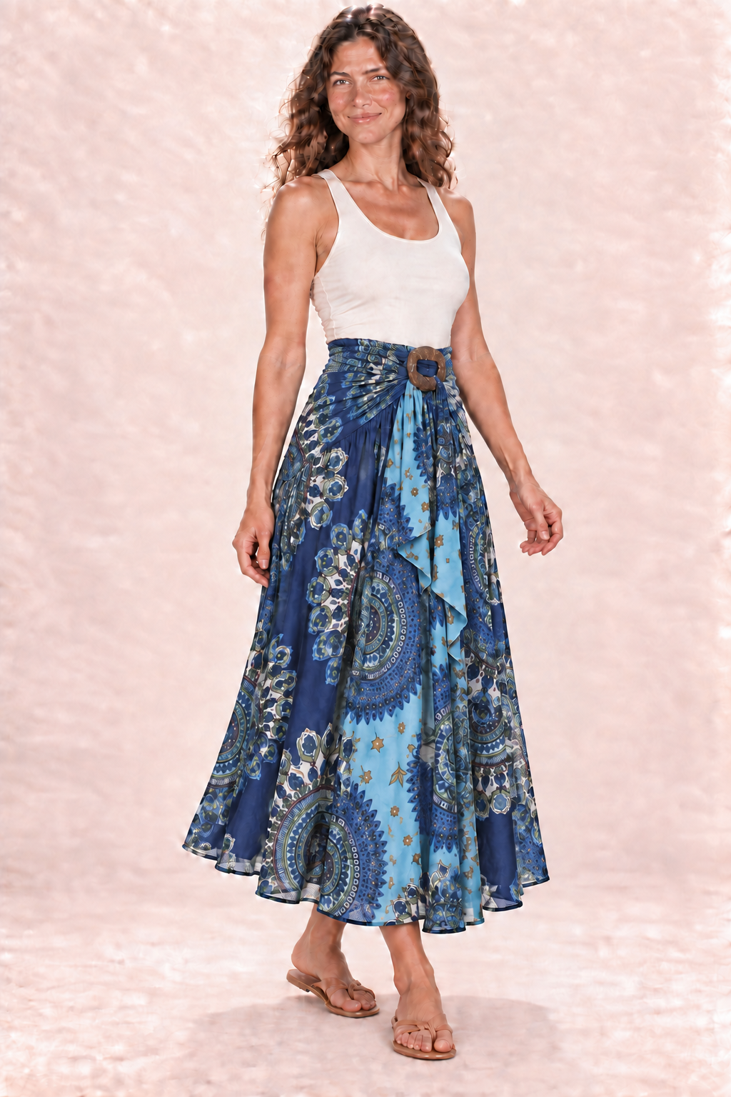 Coco Dress - Blue Green Mandala — Skirt — Quarter Side