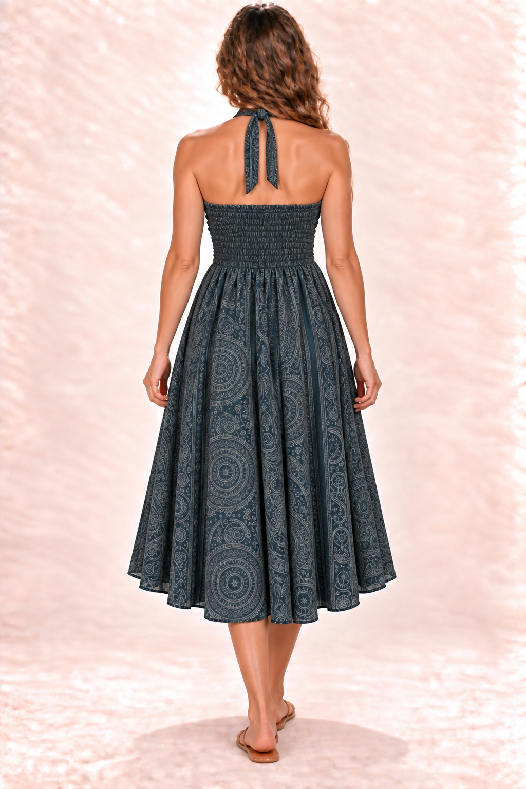 Coco Dress - Grey Blue Pattern — Dress — Back