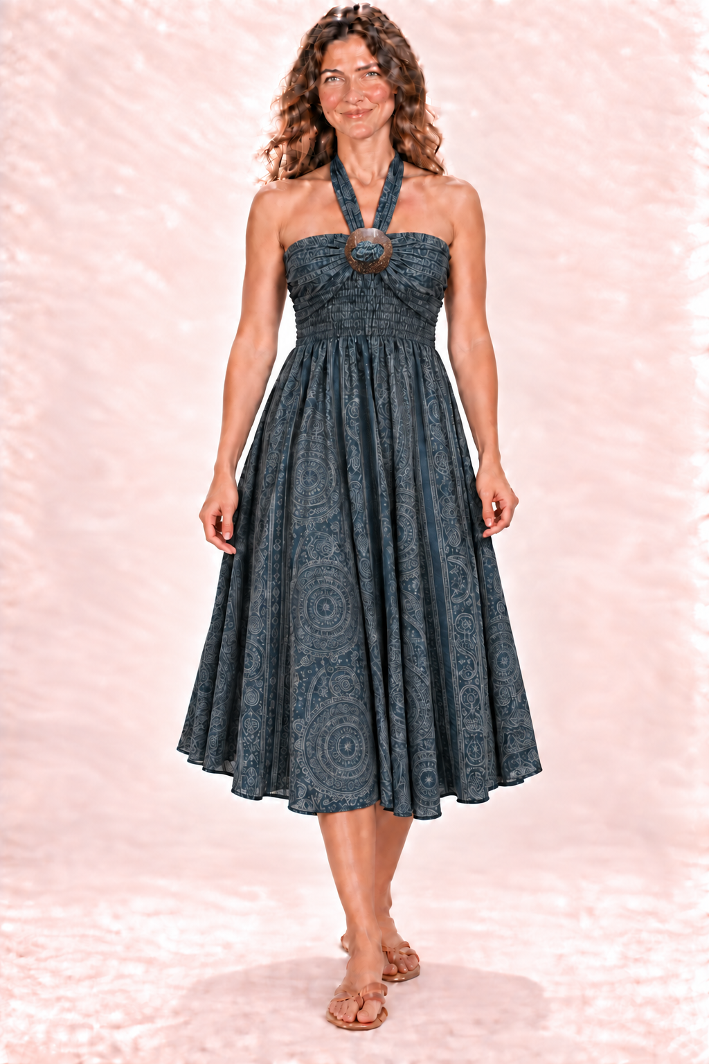 Coco Dress - Grey Blue Pattern — Dress — front view