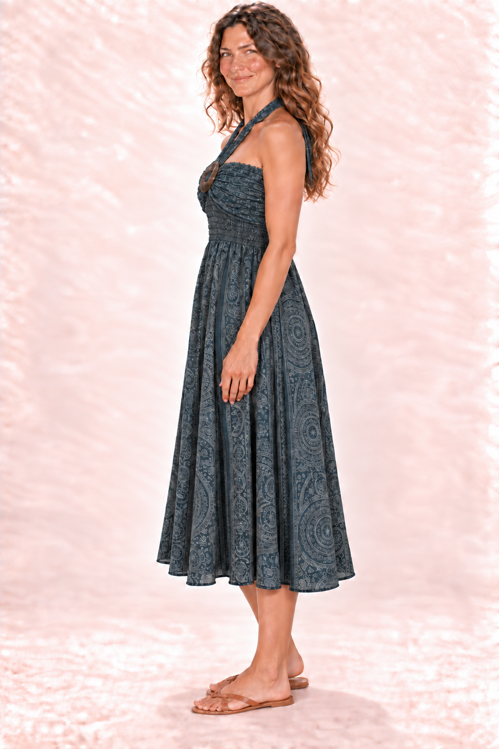 Coco Dress - Grey Blue Pattern — Dress — Side