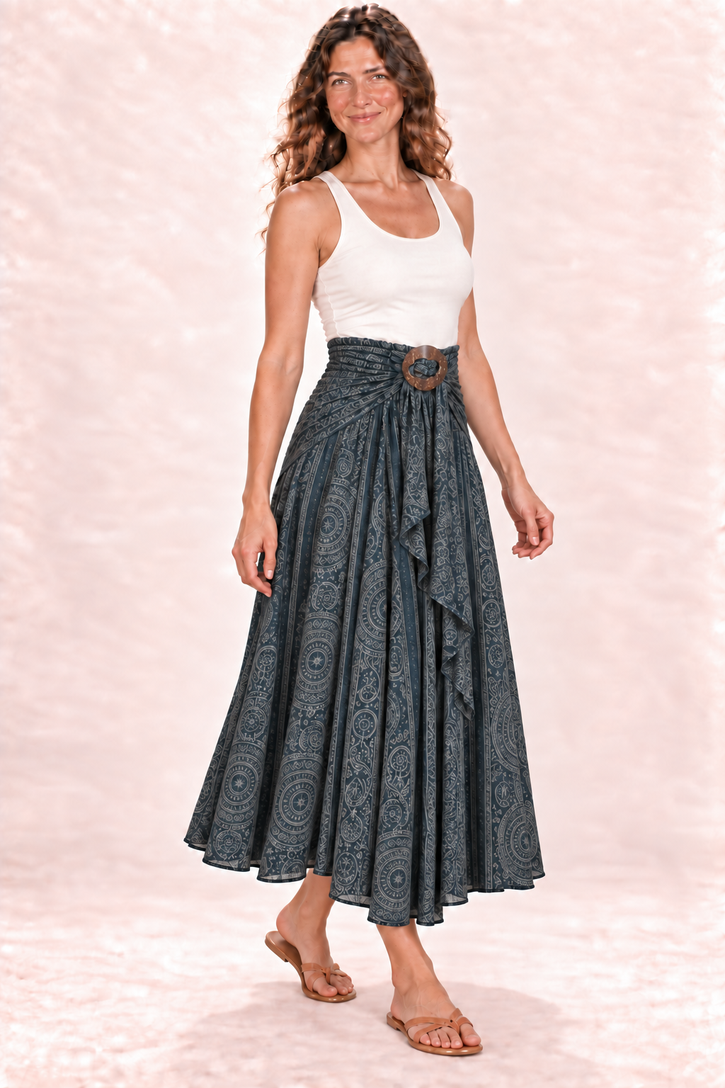Coco Dress - Grey Blue Pattern — Skirt — Quarter Side