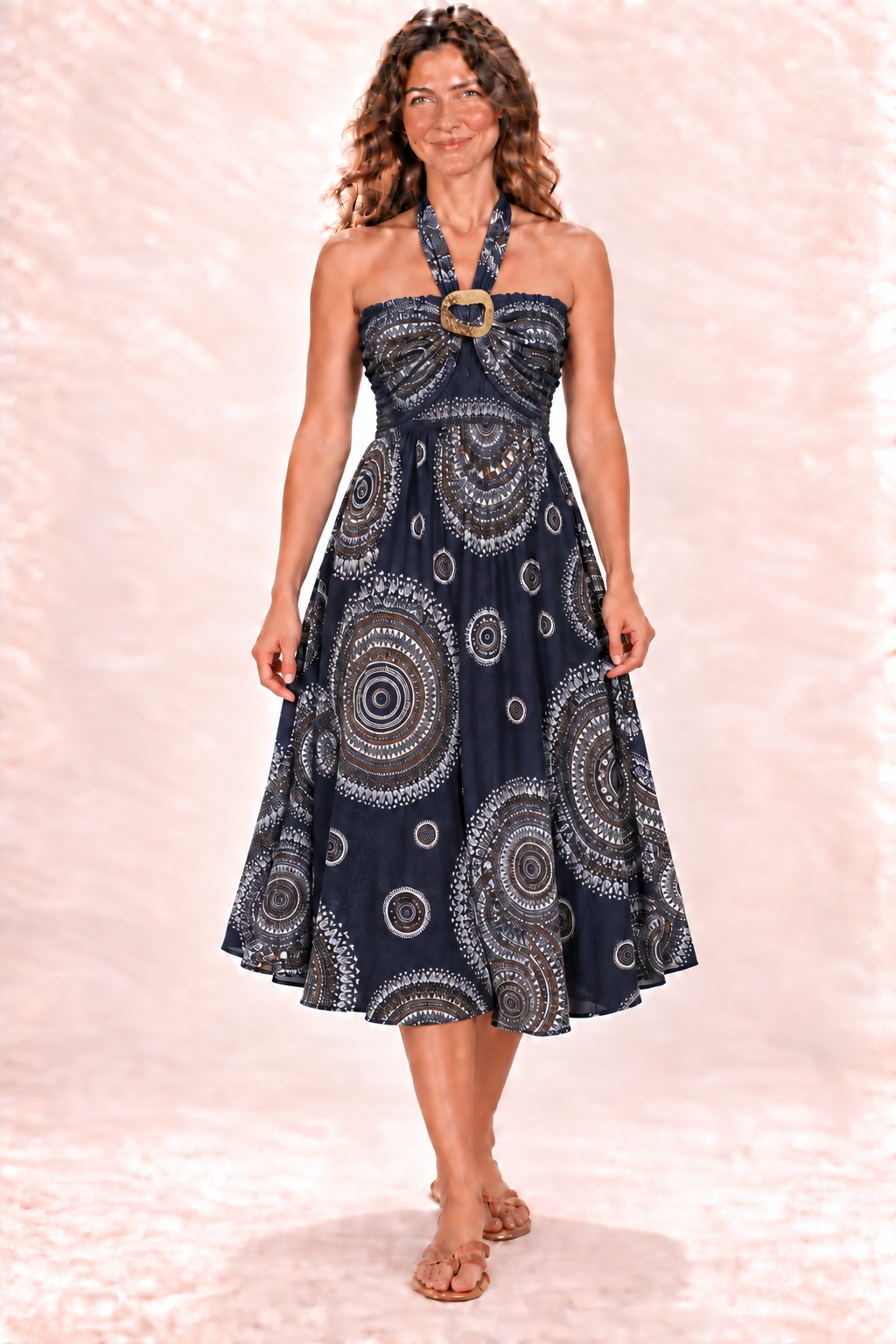 Coco Dress - Navy White Circles — Dress — front view