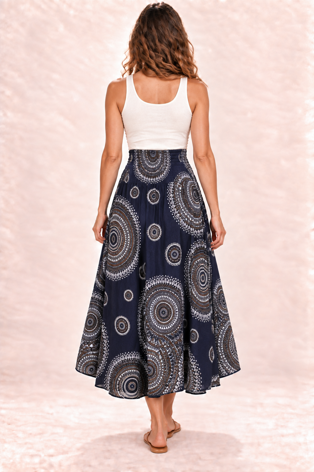 Coco Dress - Navy White Circles — Skirt — Back