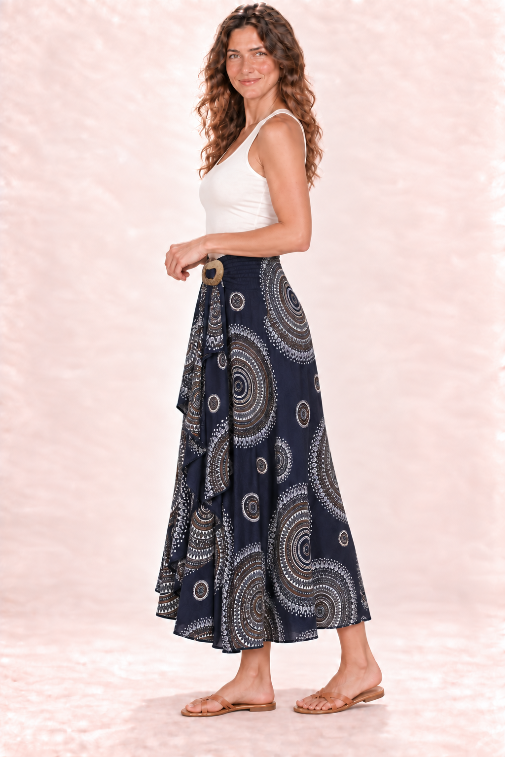 Coco Dress - Navy White Circles — Skirt — Side