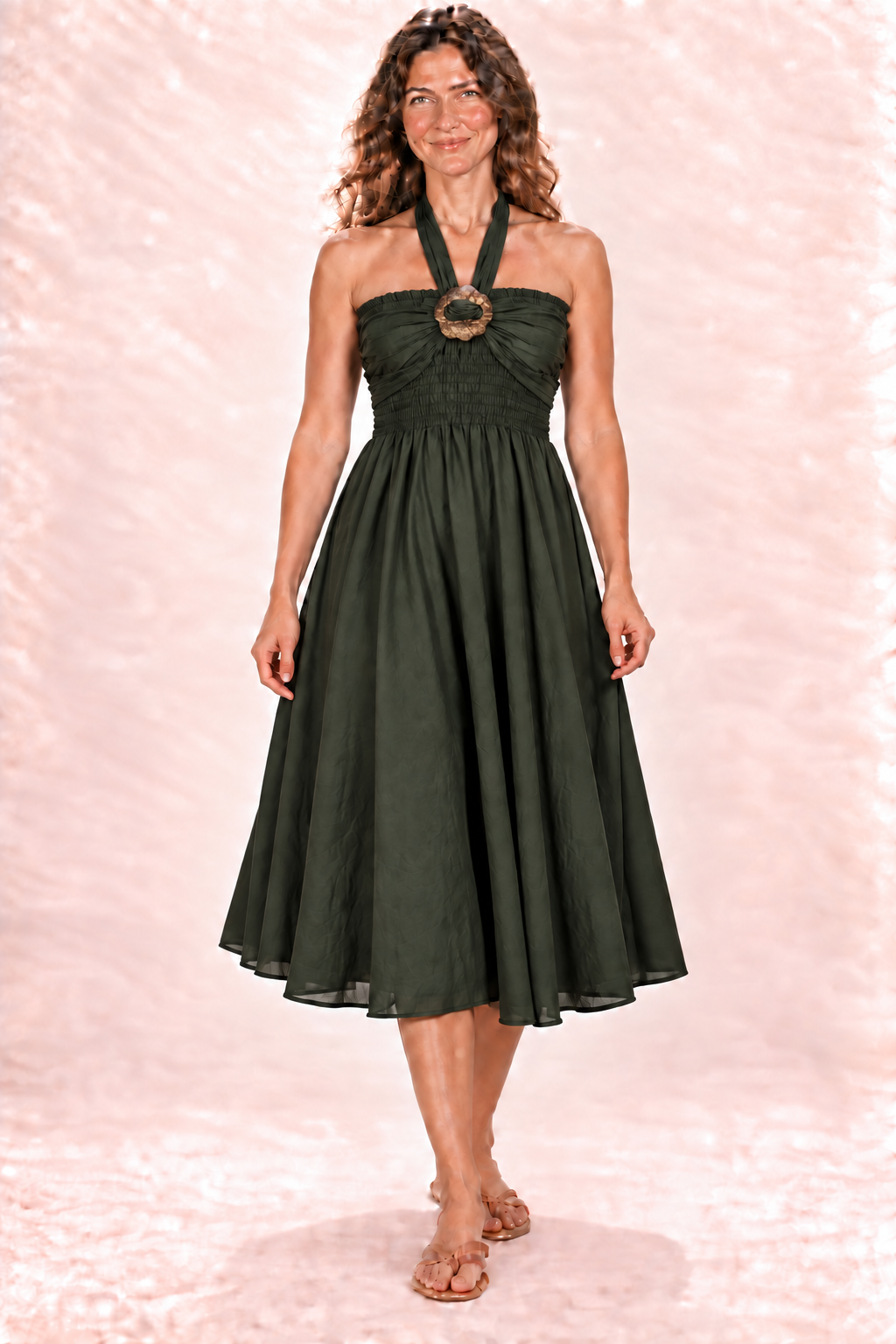 Coco Dress - Olive Green — Dress — front view