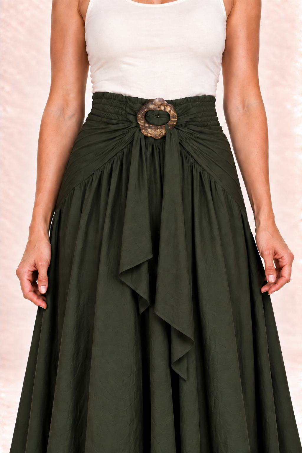 Coco Dress - Olive Green — Skirt — Closeup