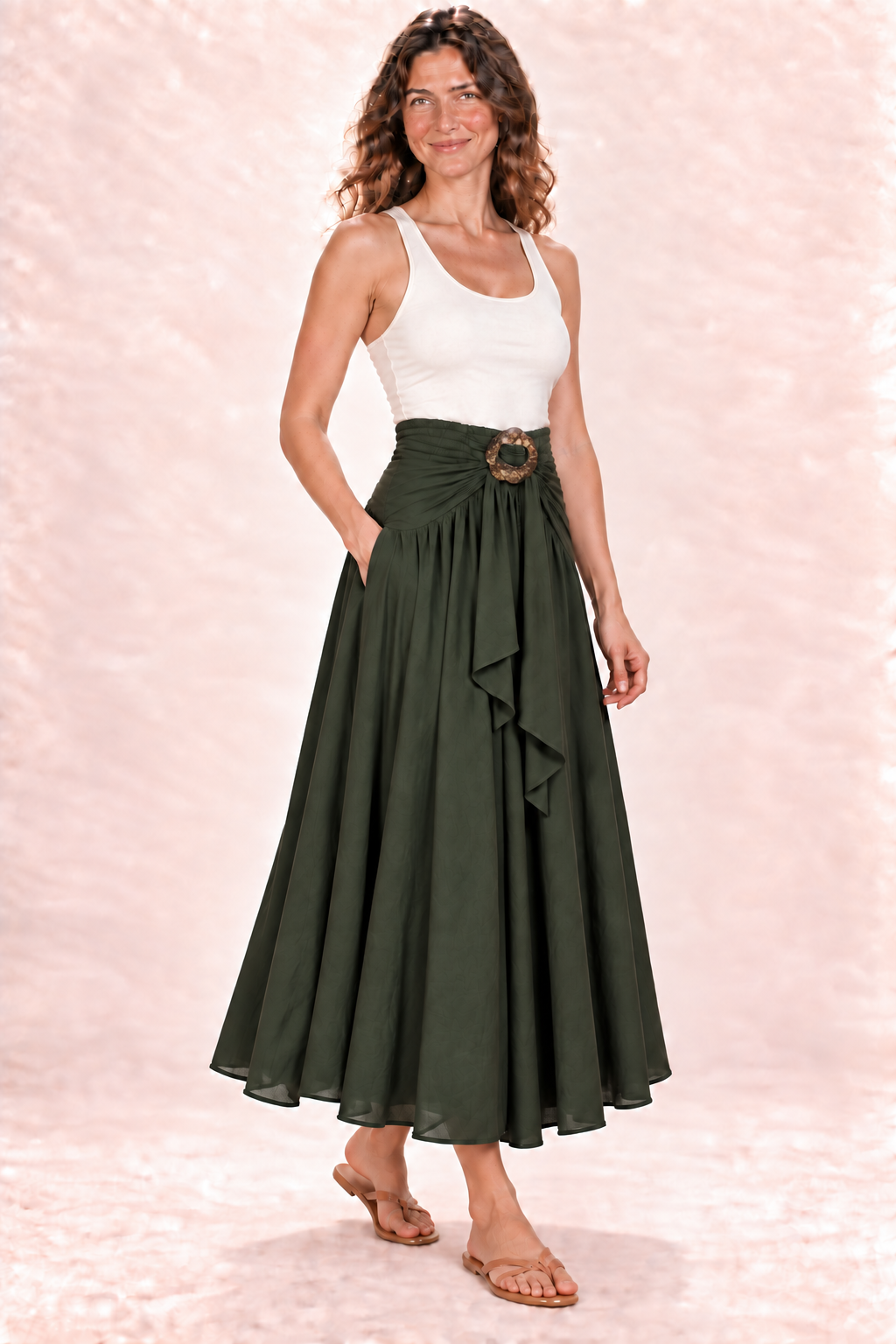 Coco Dress - Olive Green — Skirt — Quarter Side