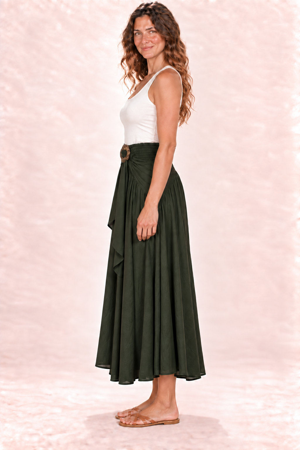 Coco Dress - Olive Green — Skirt — Side
