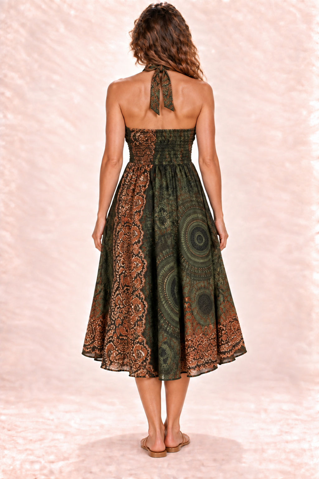 Coco Dress - Olive Rust Pattern — Dress — Back