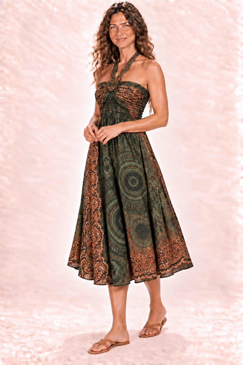 Coco Dress - Olive Rust Pattern — Dress — Quarter Side