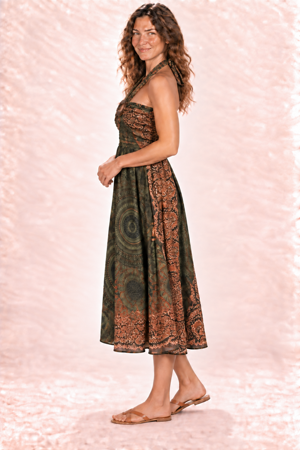 Coco Dress - Olive Rust Pattern — Dress — Side