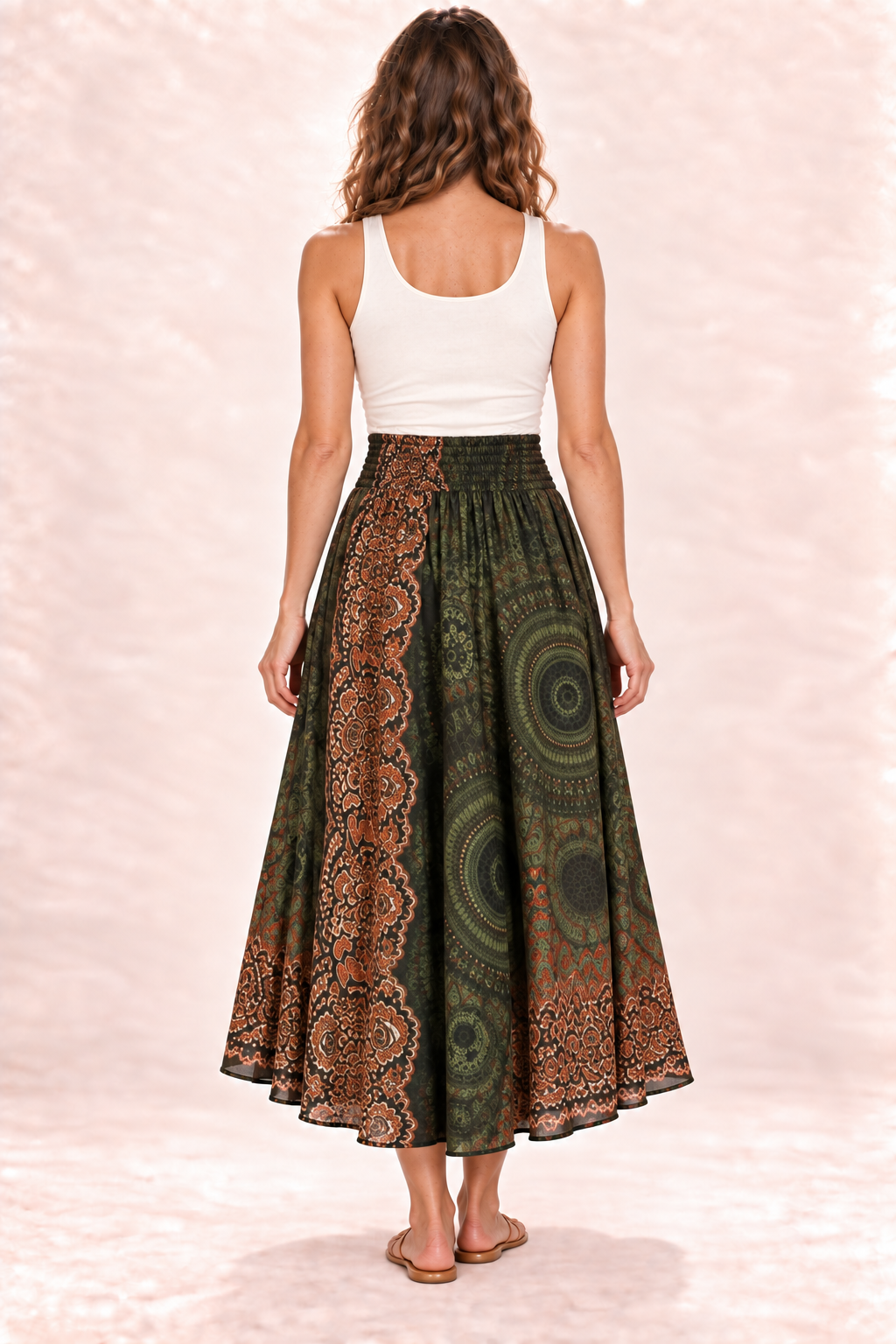 Coco Dress - Olive Rust Pattern — Skirt — Back