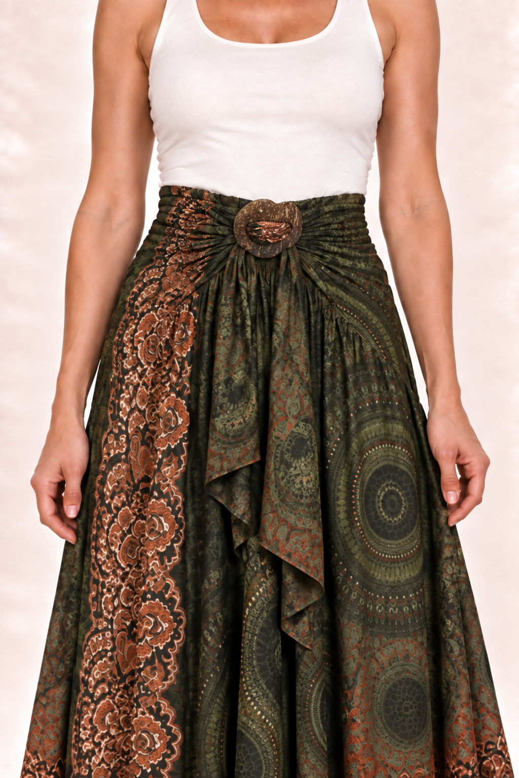Coco Dress - Olive Rust Pattern — Skirt — Closeup