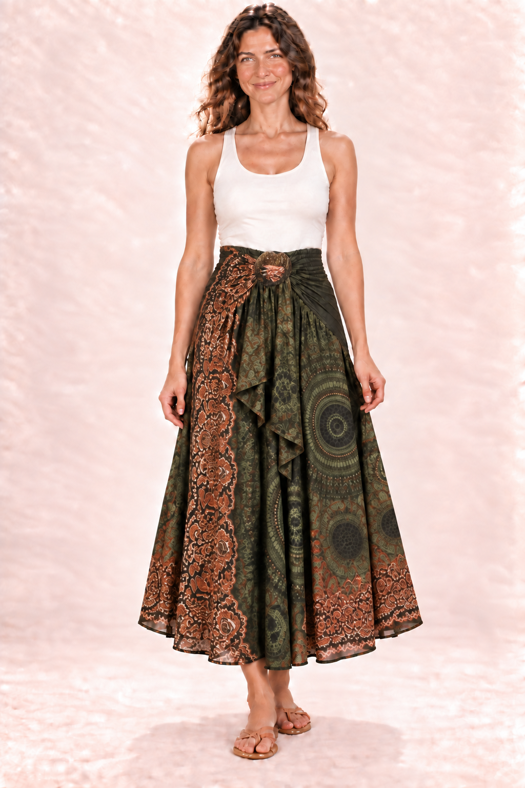 Coco Dress - Olive Rust Pattern — Skirt — front view