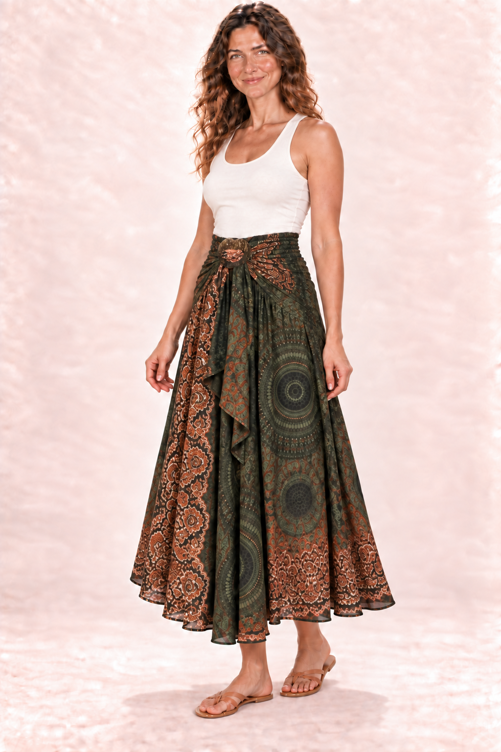 Coco Dress - Olive Rust Pattern — Skirt — Quarter Side